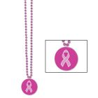 Beads w/Printed Pink Ribbon Medallion