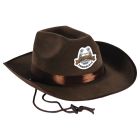 Faux Brown Leather Cowboy Hat w/Adjustable Chin Strap