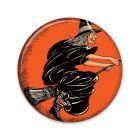 Vintage Halloween Flying Witch Button