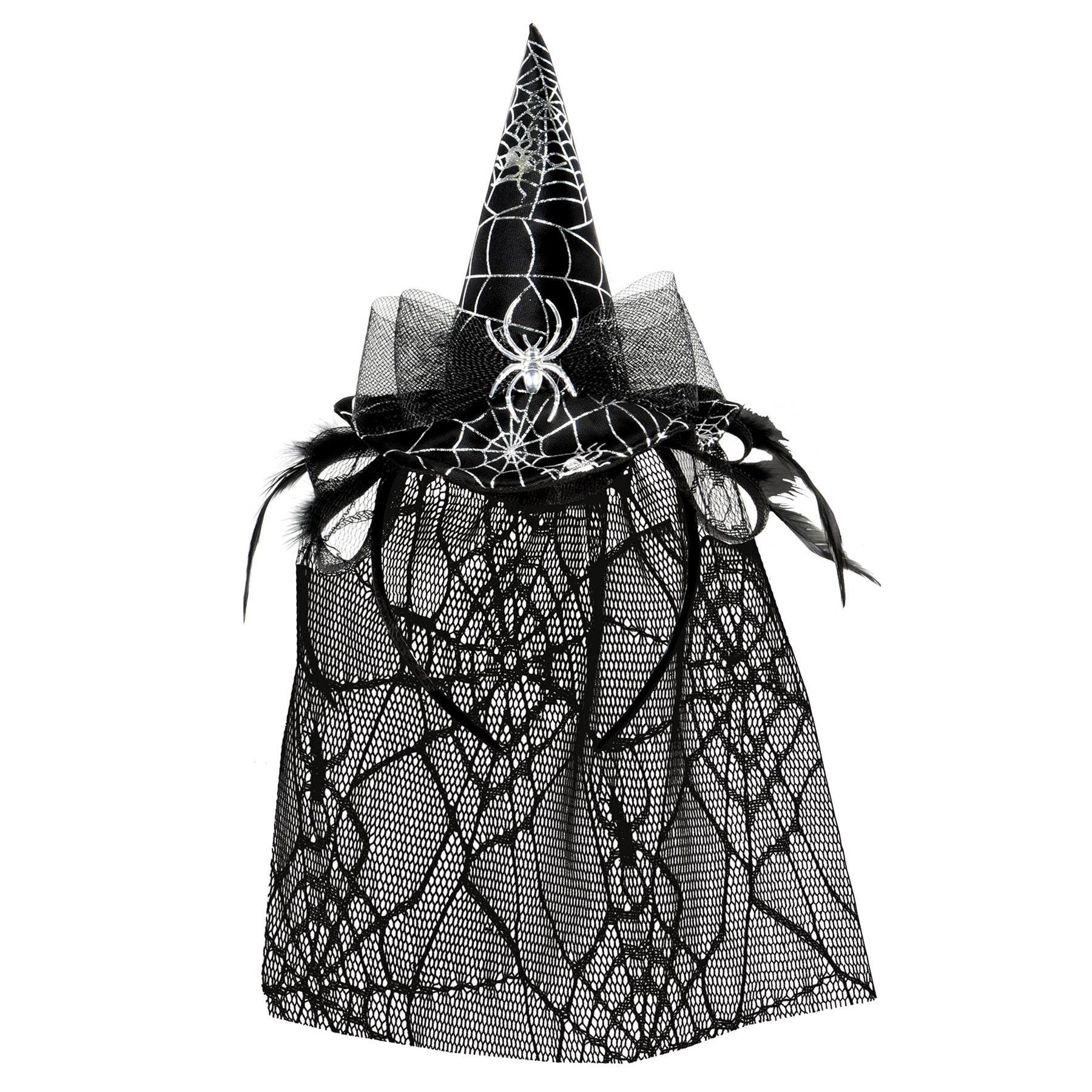 Spider Witch Hat HEADBAND w/Veil