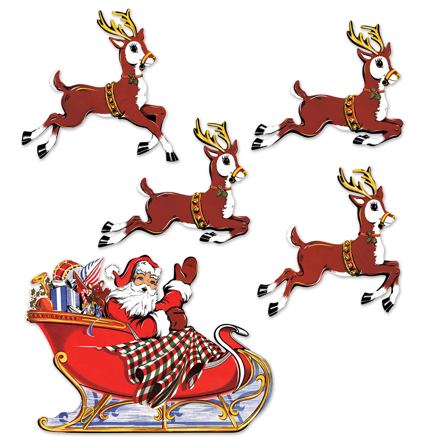 Vintage CHRISTMAS Santa & Sleigh Cutouts