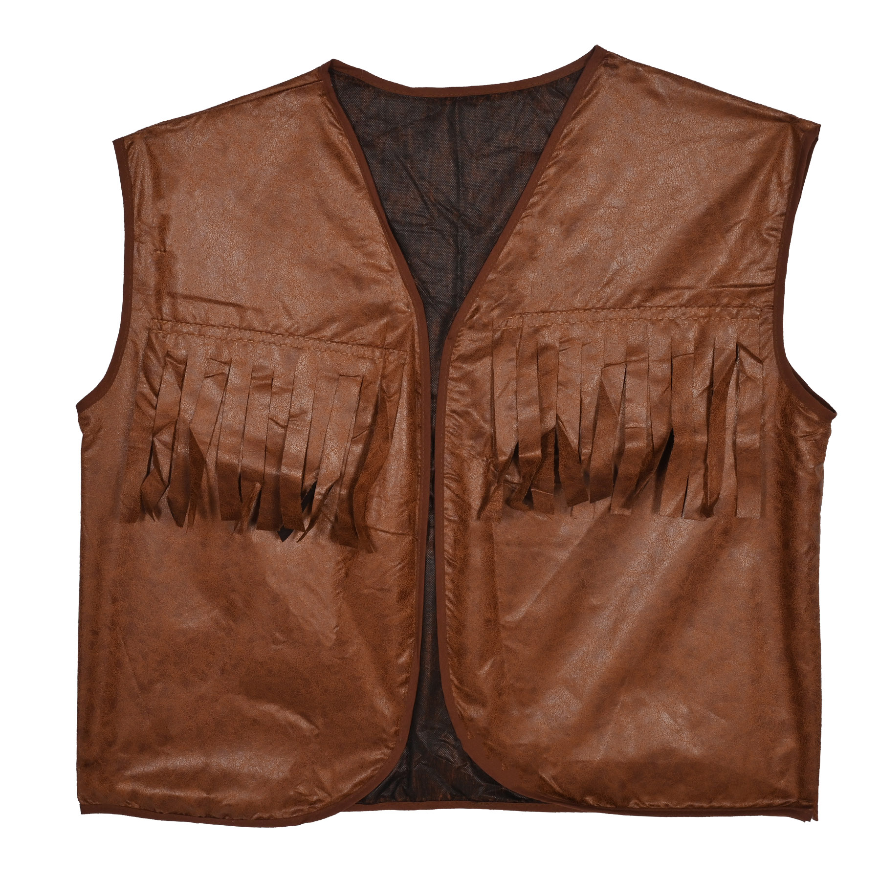 Faux Brown LEATHER Cowboy Vest w/Fringe