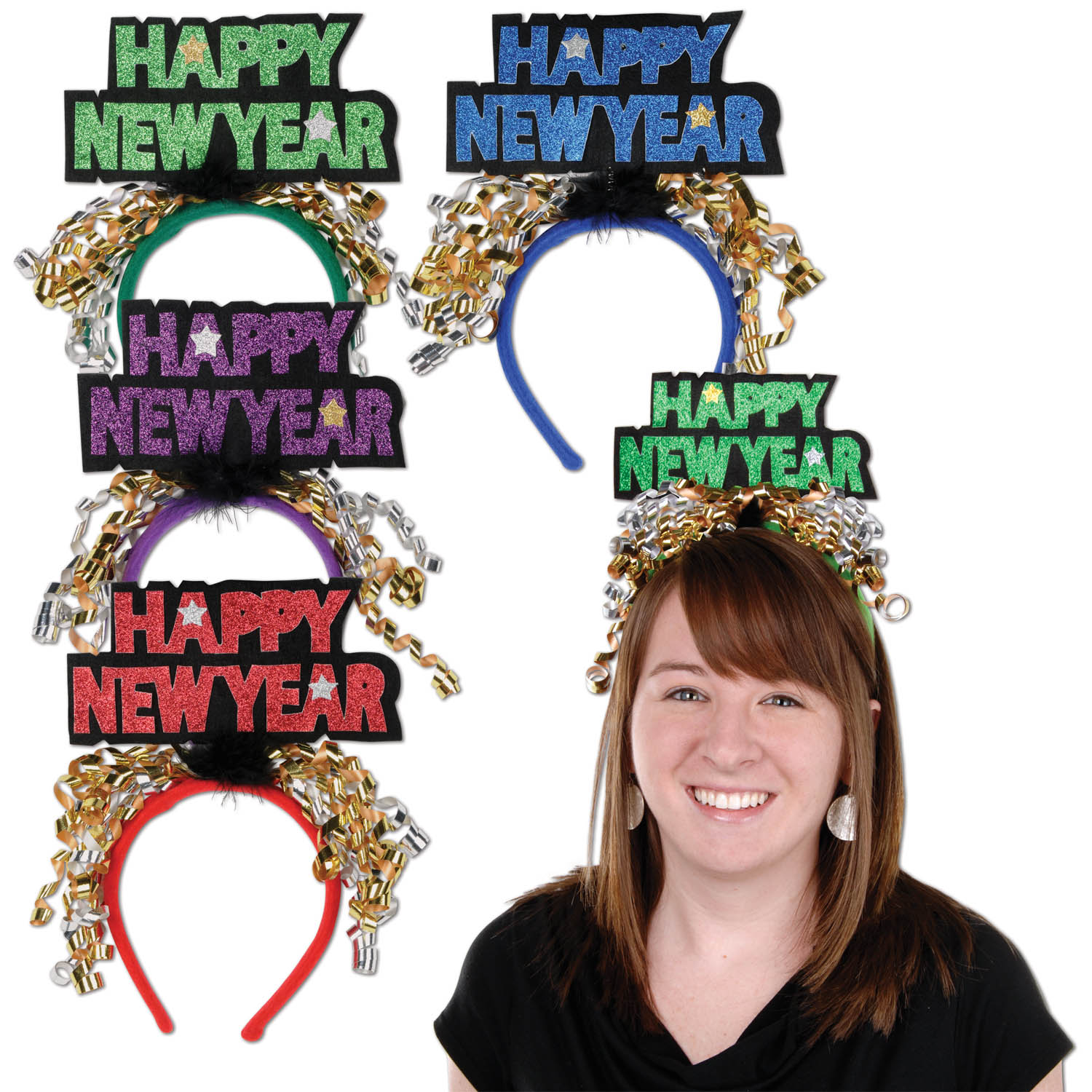Glittered Happy New Year Headbands