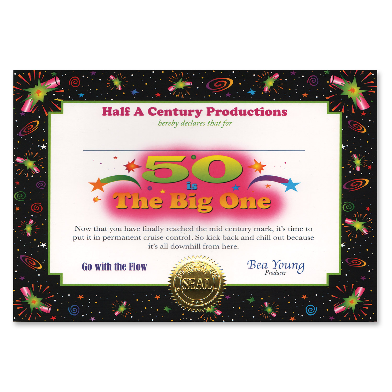 50 Is THE Big ONE Certificate