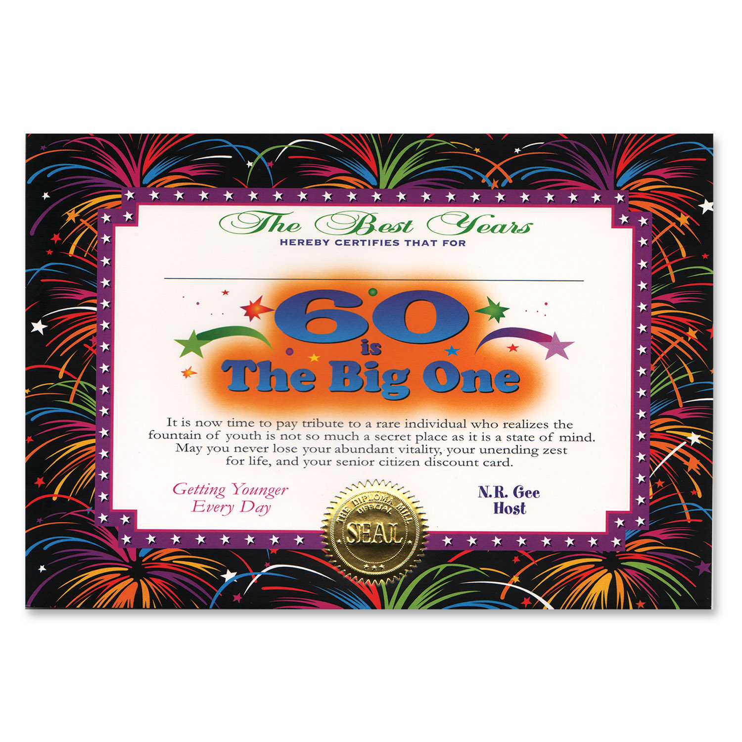60 Is THE Big ONE Certificate
