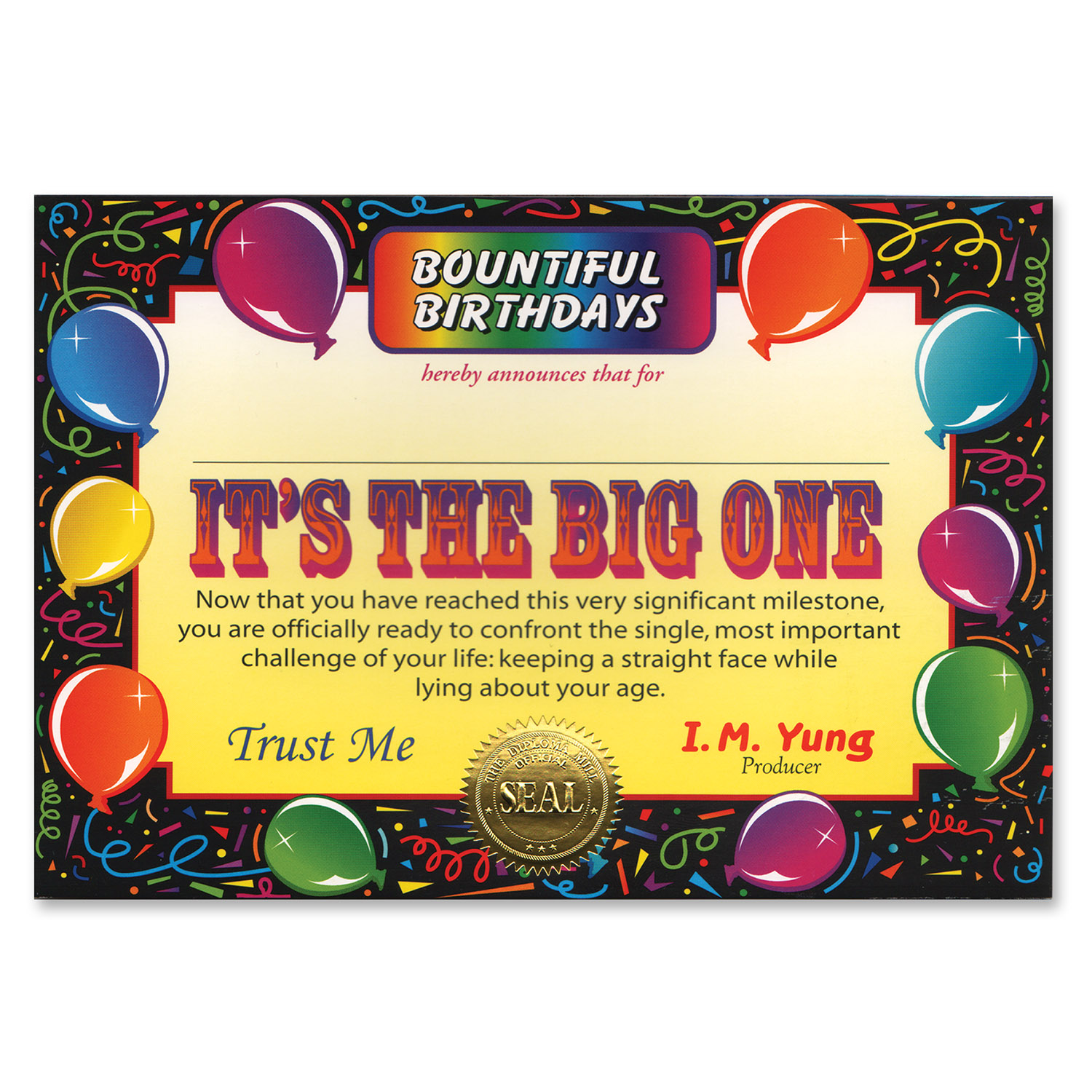 It's THE Big ONE Certificate