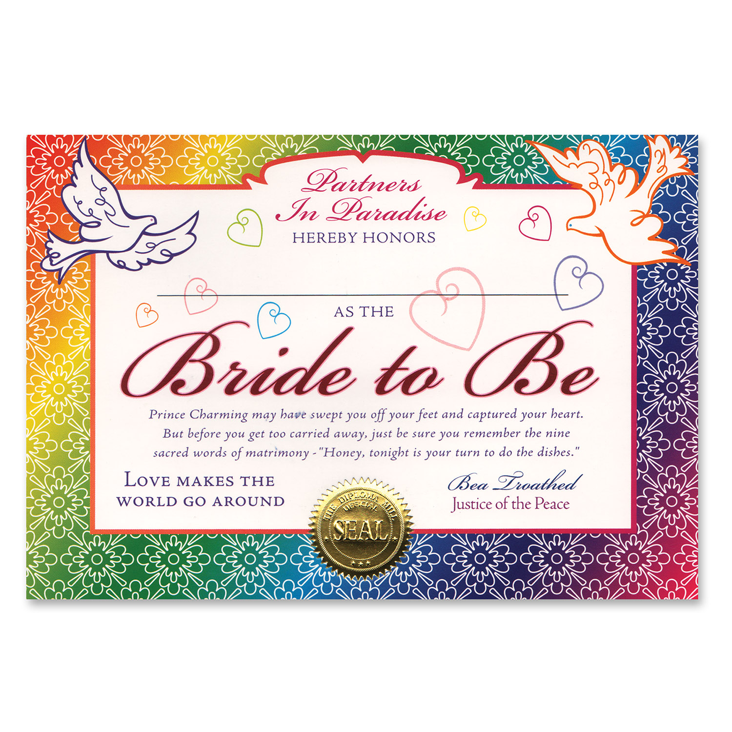 Bride To Be Certificate