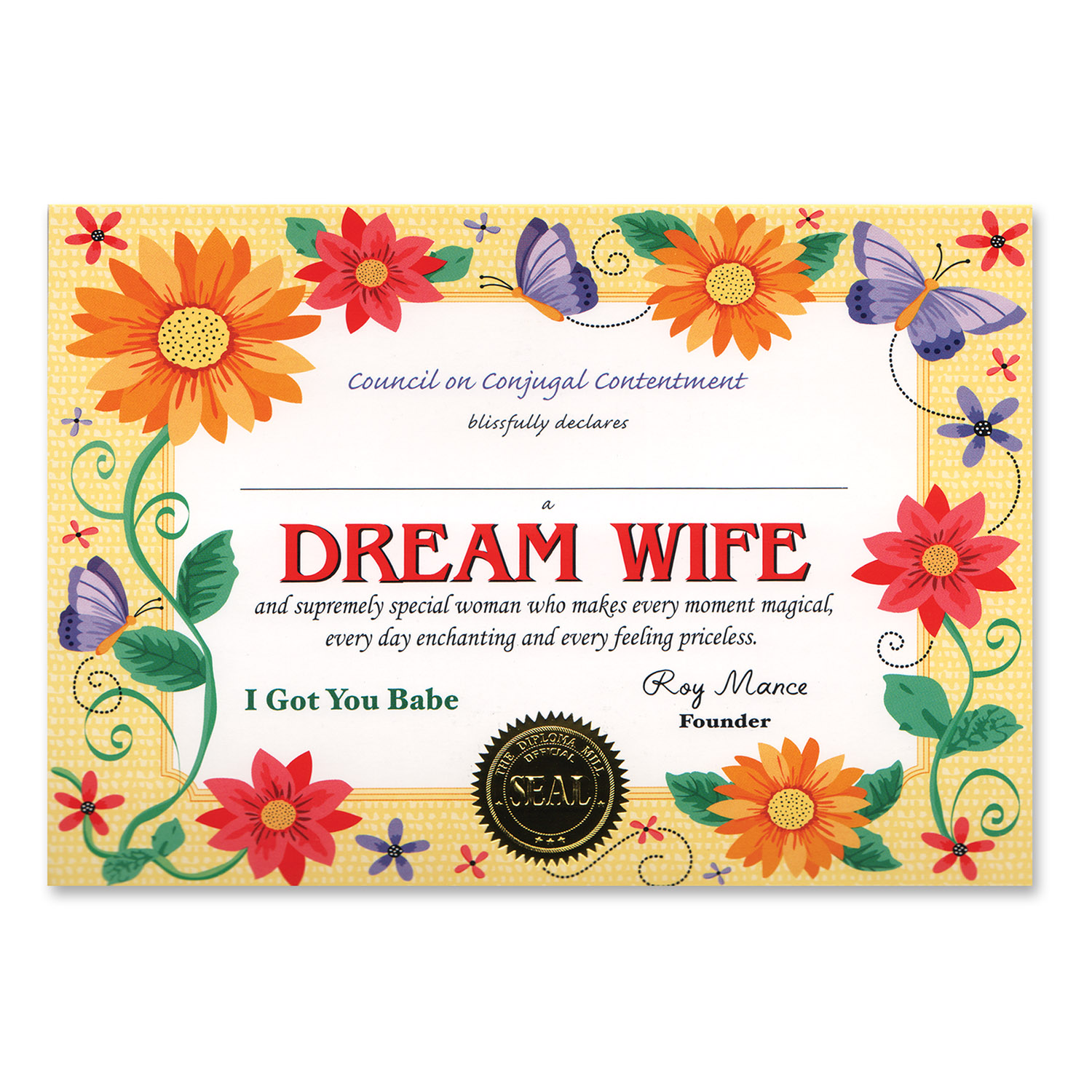 Dream Wife Certificate