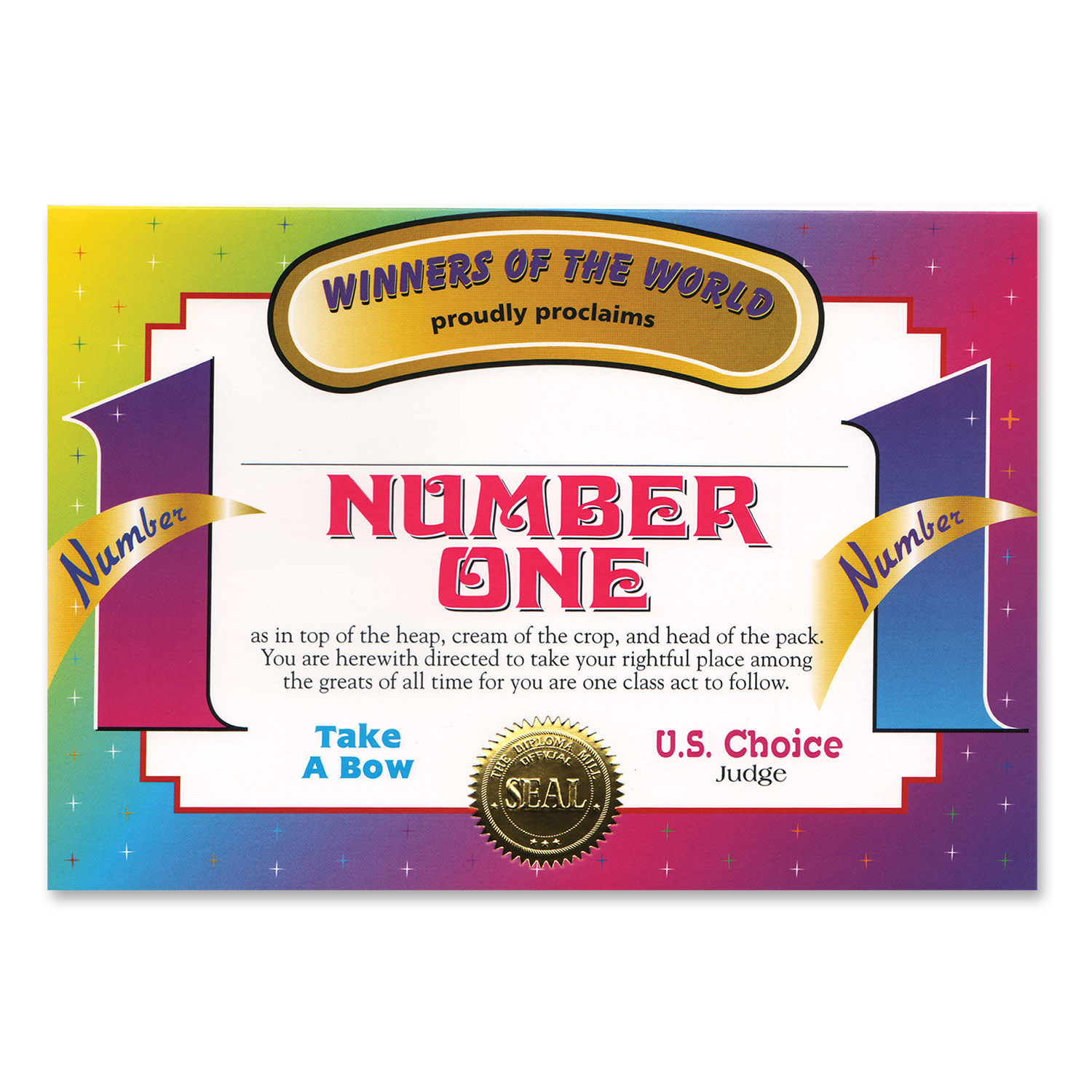 Number ONE Certificate